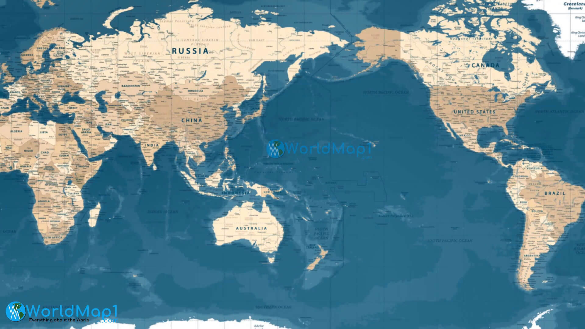 World Map with Pacific Ocean